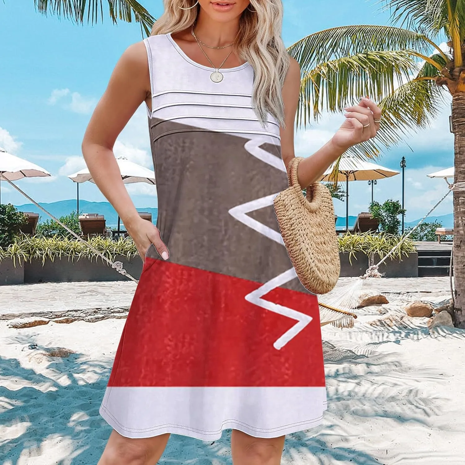 Womens Floral Dress Womens with Pockets Summer Casual Tank Dress Sleeveless Midi Beach Dress Summer Linen Dress 100