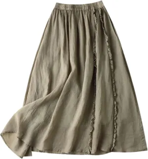 Women's Floral Print Midi Maxi Skirts 2025 Summer Casual Aline Elastic High Waist Pleated Flowy Long Skirt Pockets