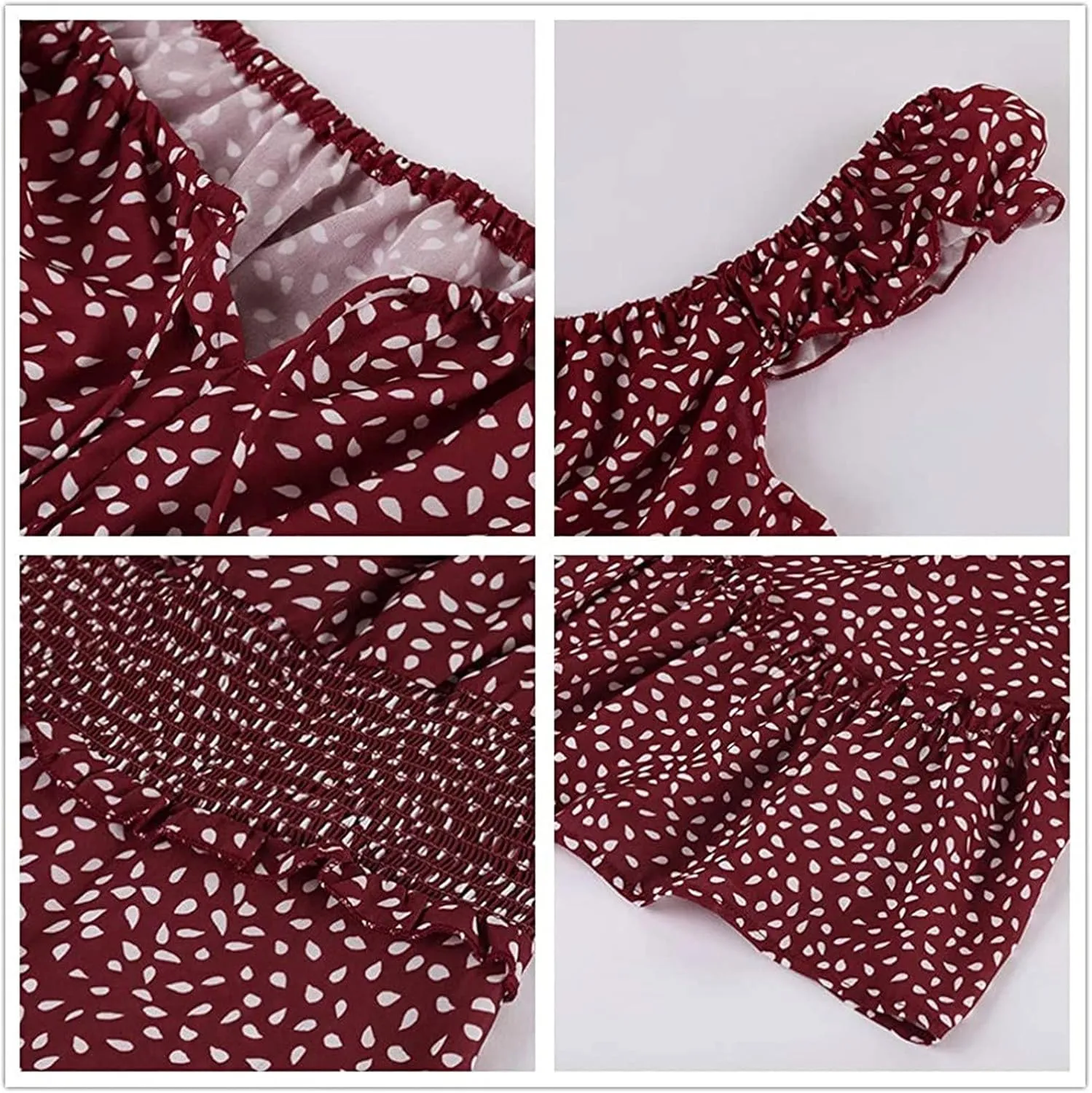 Women's Floral Smocked Tiered Ruffle Dress Pleated High Waist Sweetheart Neckline Mini Dresses Short Sundress