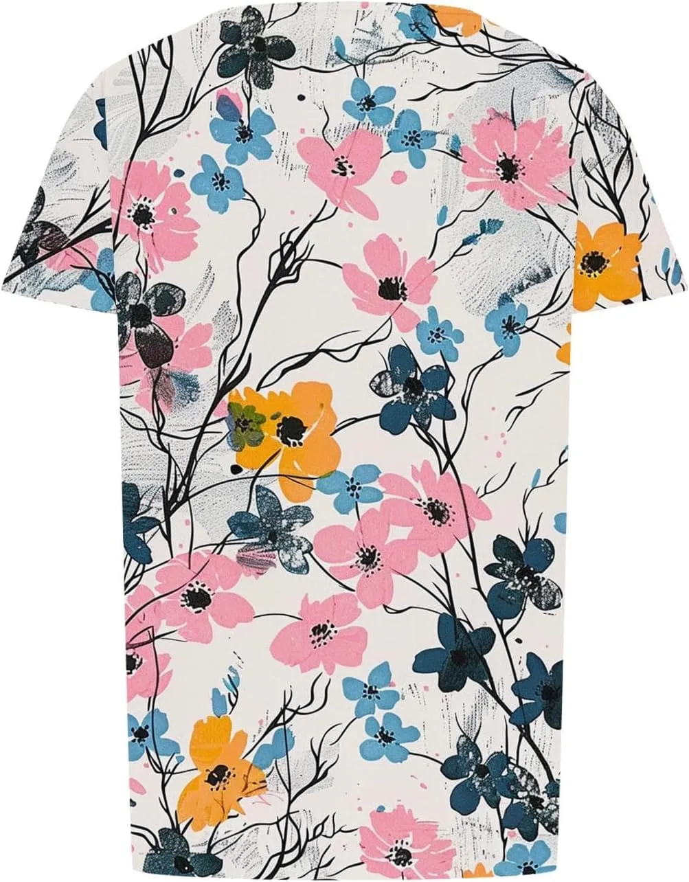 Womens Floral Tops Dressy Casual Pleated Flowy Tunic Tops Plus Size Crew Neck Tops Summer Oversized Shirts Blouse