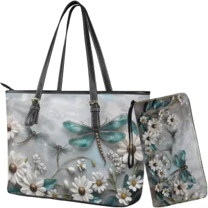 Womens Handbag Wallet Set Leather Satchel Purse Handbag with Wristlet Wallet Top Handle Handbag for Ladies