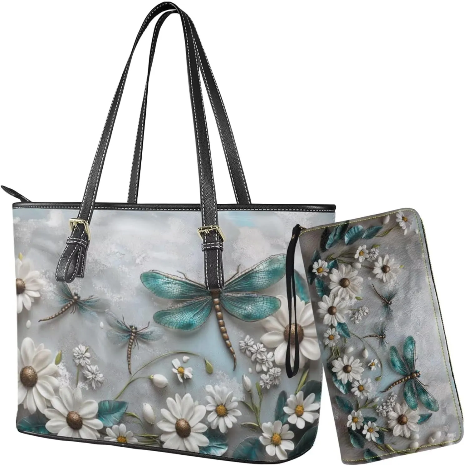 Womens Handbag Wallet Set Leather Satchel Purse Handbag with Wristlet Wallet Top Handle Handbag for Ladies