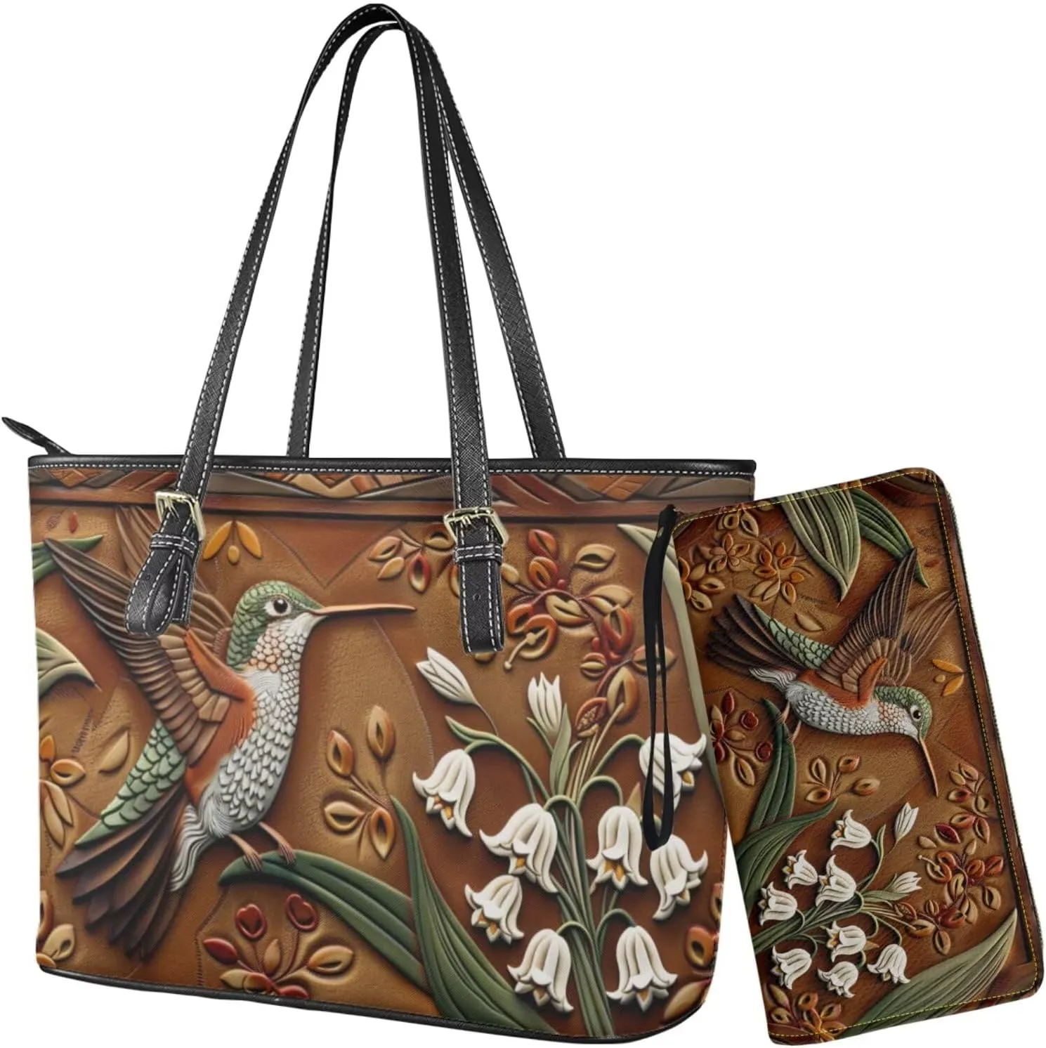 Womens Handbag Wallet Set Leather Satchel Purse Handbag with Wristlet Wallet Top Handle Handbag for Ladies