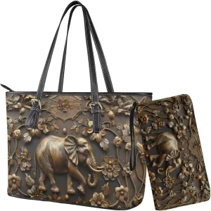 Womens Handbag Wallet Set Leather Satchel Purse Handbag with Wristlet Wallet Top Handle Handbag for Ladies