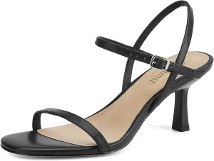 Women's Heels Round Open Toe Strappy Sandals Adjustable Ankle Strap Dress Shoes Kitten Heels for Party Wedding