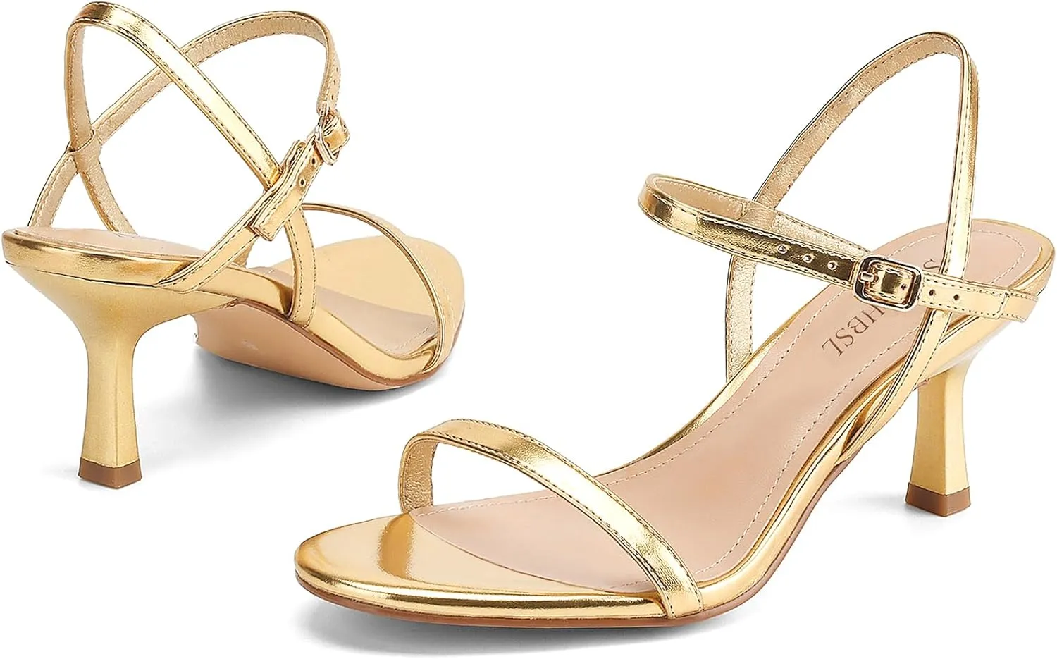 Women's Heels Round Open Toe Strappy Sandals Adjustable Ankle Strap Dress Shoes Kitten Heels for Party Wedding
