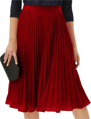 Women's High Waist Flowy Skirts Boho Swing Pleated A-line Midi Skirts Summer Casual Knee Length Beach Skirt