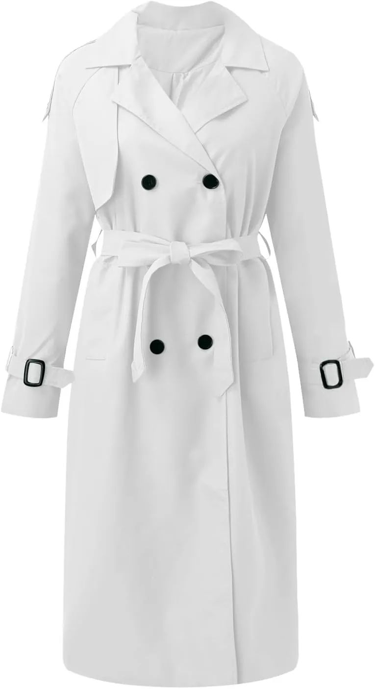 Women's Mid Length Oversized Button Coats Casual Solid Color Long Sleeve With Belt Jackets Lapel Fall Winter Clothes