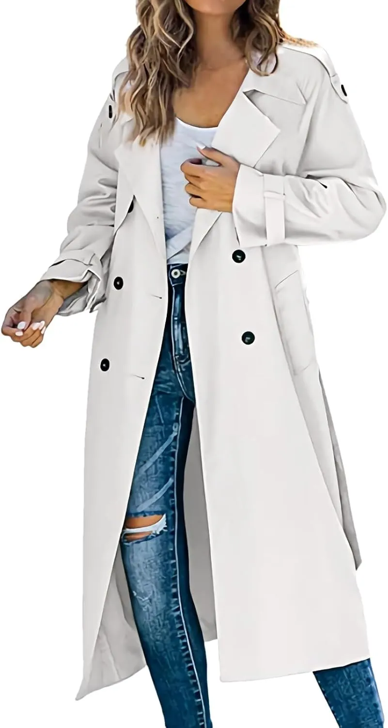 Women's Mid Length Oversized Button Coats Casual Solid Color Long Sleeve With Belt Jackets Lapel Fall Winter Clothes