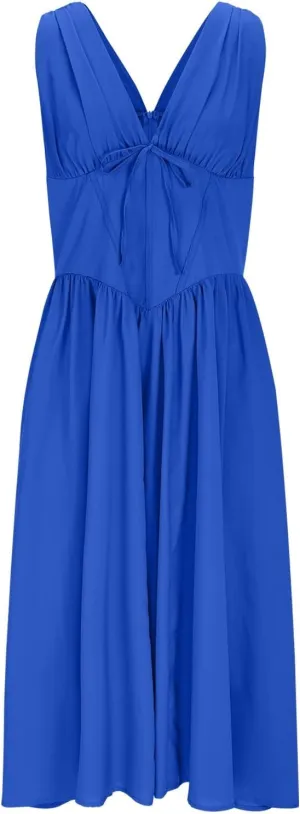 Womens Midi Dresses Plus Size Fashion Solid Color Lace up V-Neck Sleeveless Pleat Tank Dress Summer Beach Sundress