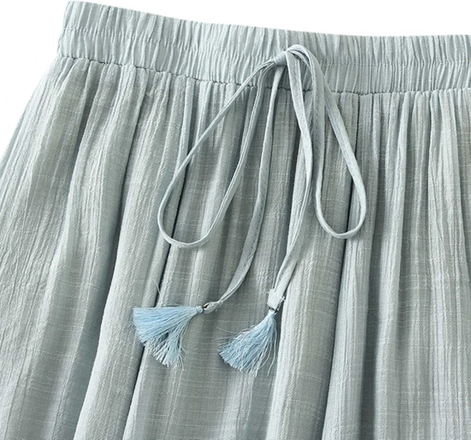 Womens Midi Tie Front Drawstring Skirt Solid Color Casual A-Line Skirts Loose Elastic Waist Pleated Fashion Skirt