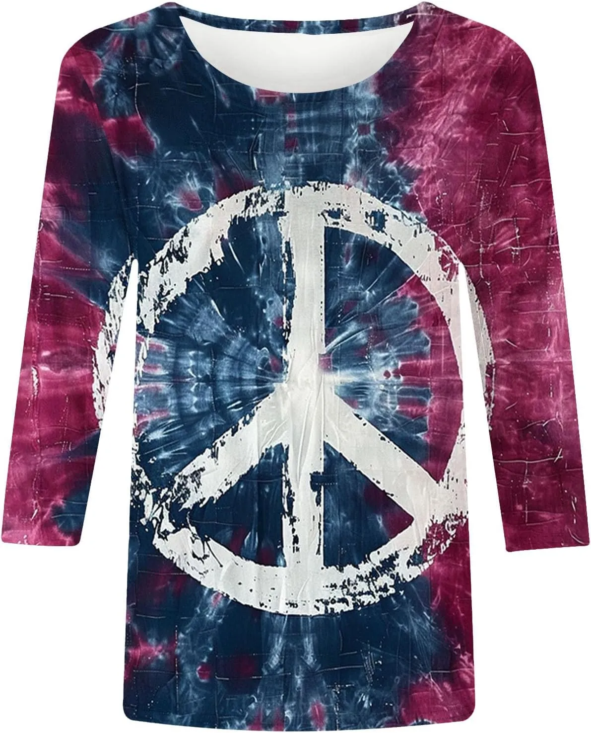 Womens Peace Sign T Shirt Novelty 3D Floral Graphic Tee Cute Ladies Gift 3/4 Sleeve Tunic Tops Vintage Hippie Costume