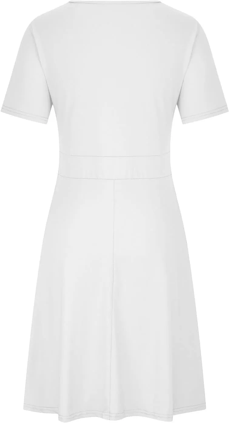 Womens Plus Size Casual Summer Dresses Short Sleeve V Neck Midi Dress A Line Sundress Vacation Outfits with Pockets