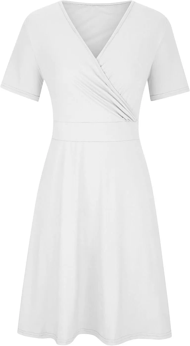 Womens Plus Size Casual Summer Dresses Short Sleeve V Neck Midi Dress A Line Sundress Vacation Outfits with Pockets