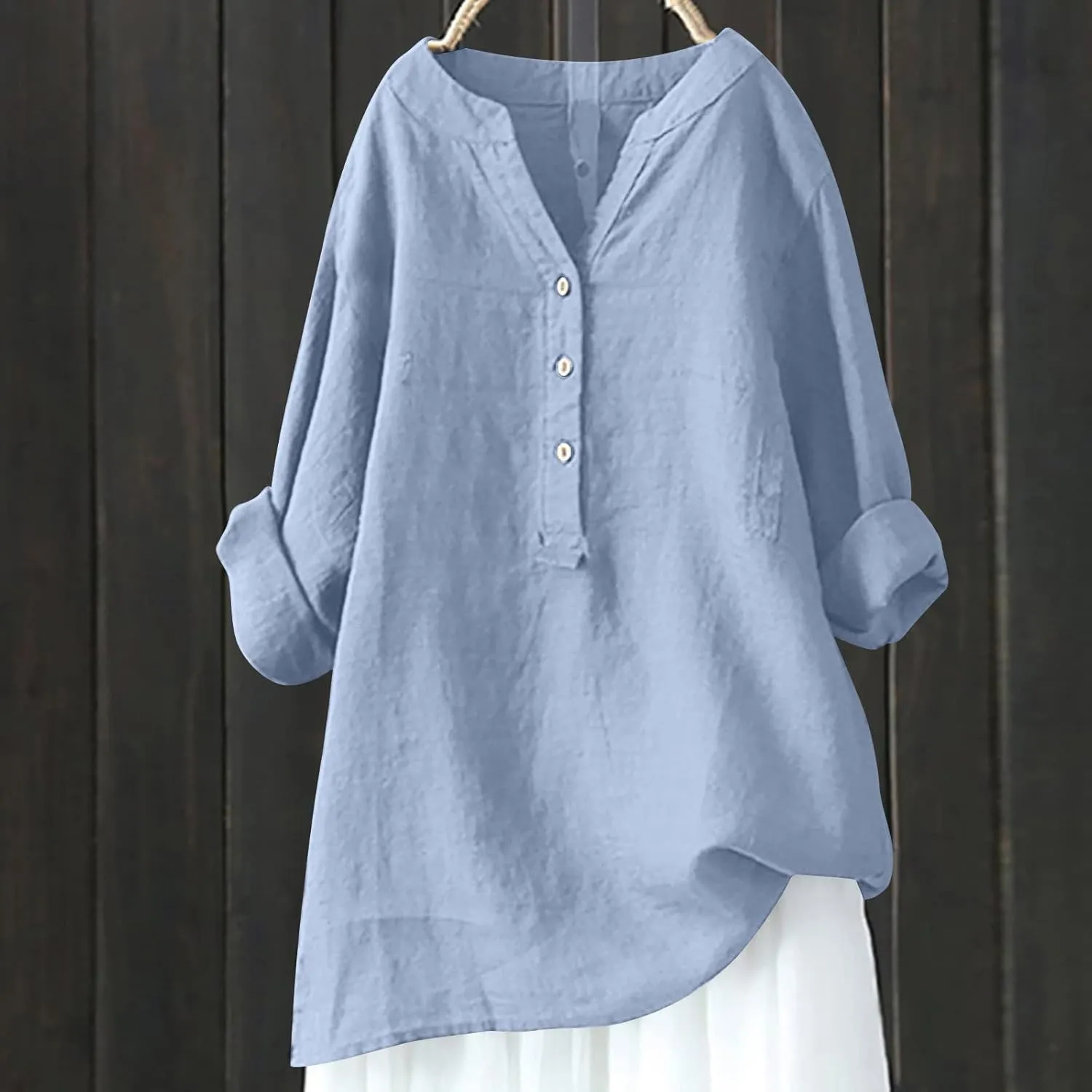 Women's Plus Size Cotton Linen Dress Tops Button Up Shirts Dress Casual Fall Blouse to Wear with Leggings