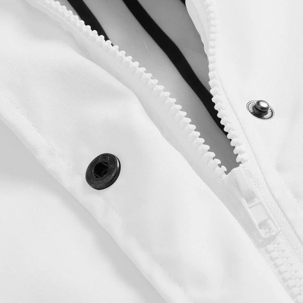 Women's Rain Jacket Fall Winter Jacket Outdoor Sports Hooded Trench Jacket Solid Zip Up Windbreaker Drawstring Parka