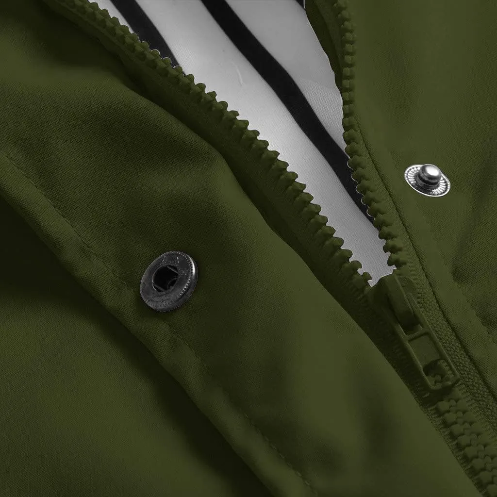 Women's Rain Jacket Fall Winter Jacket Outdoor Sports Hooded Trench Jacket Solid Zip Up Windbreaker Drawstring Parka