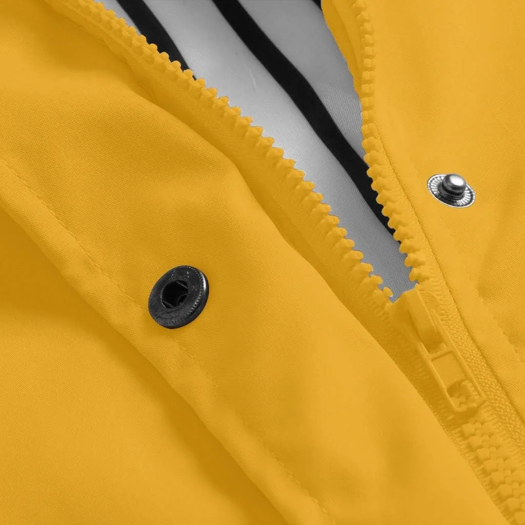 Womens Rain Jacket with Hood Fall Winter Jacket Sports Trench Jacket Solid Zip Up Windbreaker Drawstring Parka