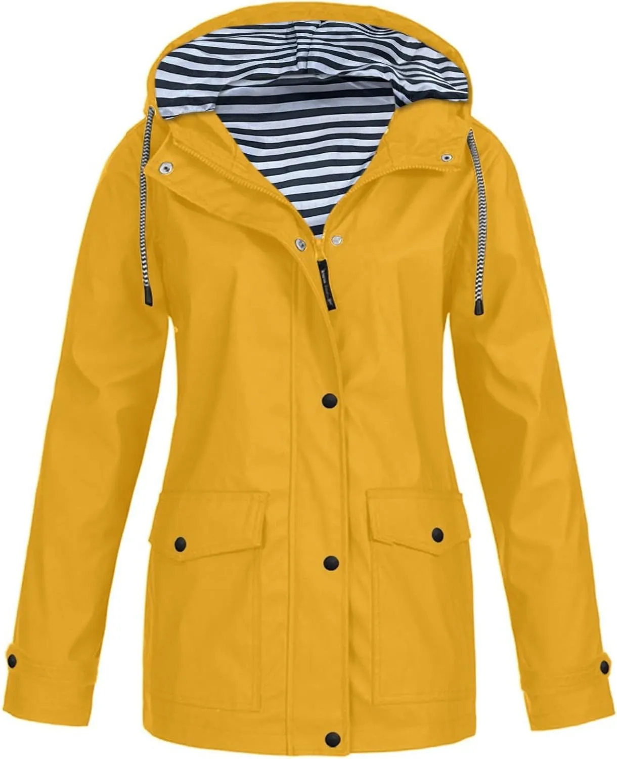 Womens Rain Jacket with Hood Fall Winter Jacket Sports Trench Jacket Solid Zip Up Windbreaker Drawstring Parka