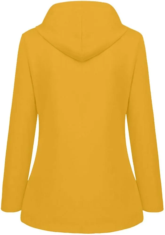 Womens Rain Jacket with Hood Fall Winter Jacket Sports Trench Jacket Solid Zip Up Windbreaker Drawstring Parka