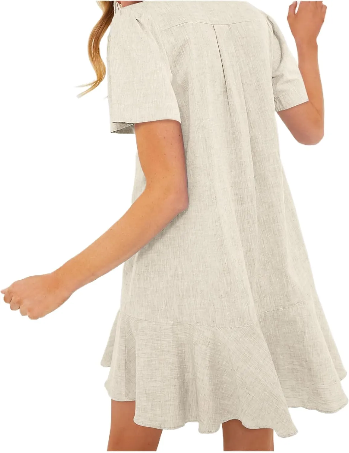 Women's Ruffle Hem Dresses Short Sleeve Lapel Shirt Mini Dress Button Down Summer Casual Loose Dresses with Pockets