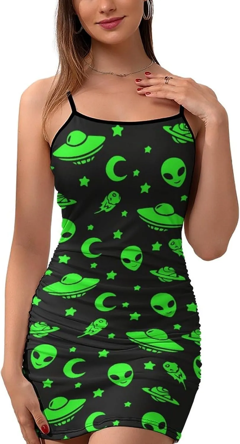 Women's Sexy Sleeveless Ruched Spaghetti Strap Mini Club Party Dress