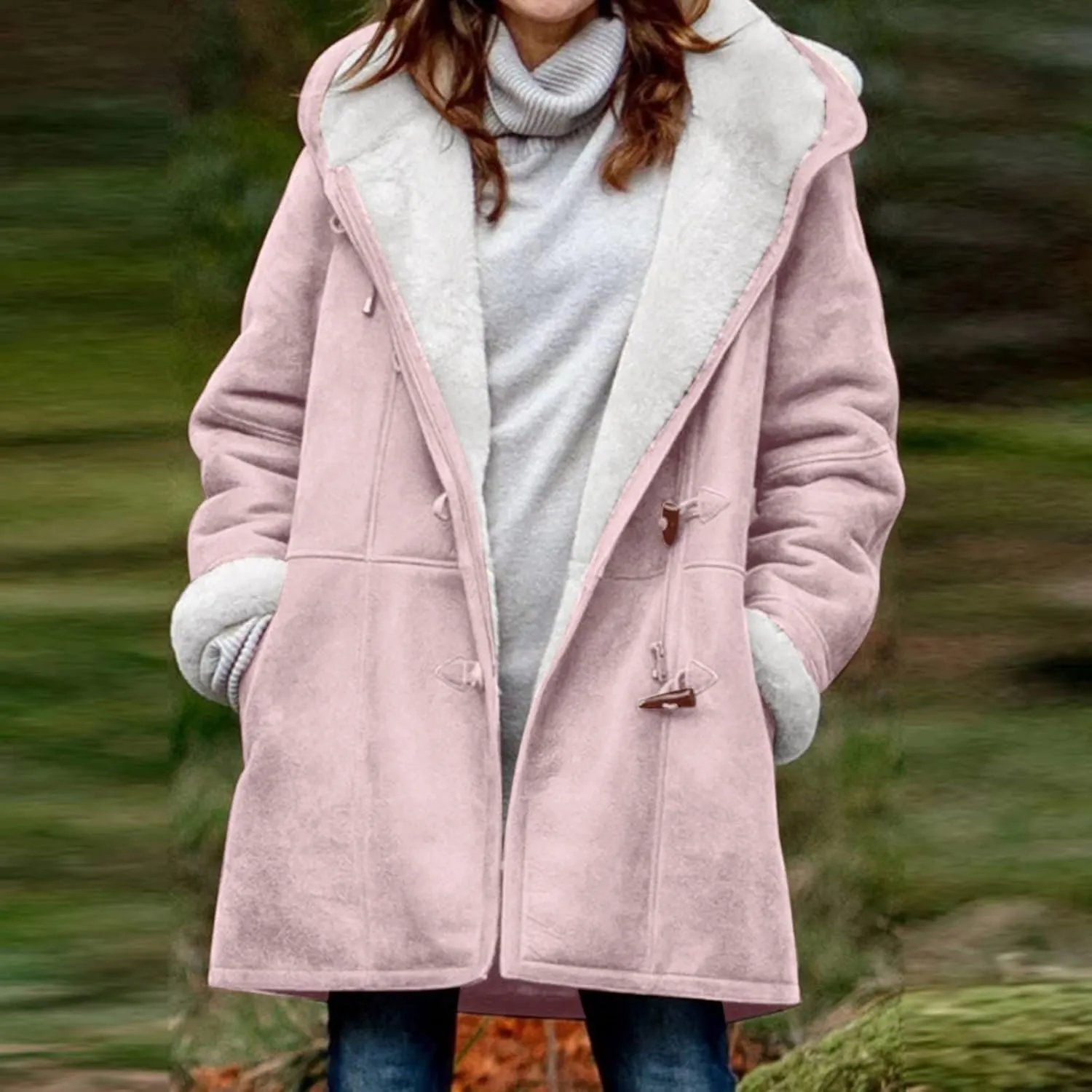 Womens Sherpa Lined Jackets Fashion Winter Fuzzy Fleece Hoodie Sweatshirt Casual Soft Cozy Horn Button Down Coats