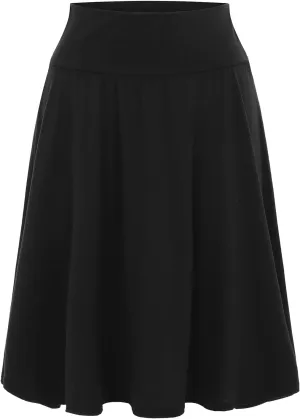 Women's Skirts High Elastic Waisted Casual Skirt Pleated Solid Midi Skirts A-Line Flared Midi Skirts