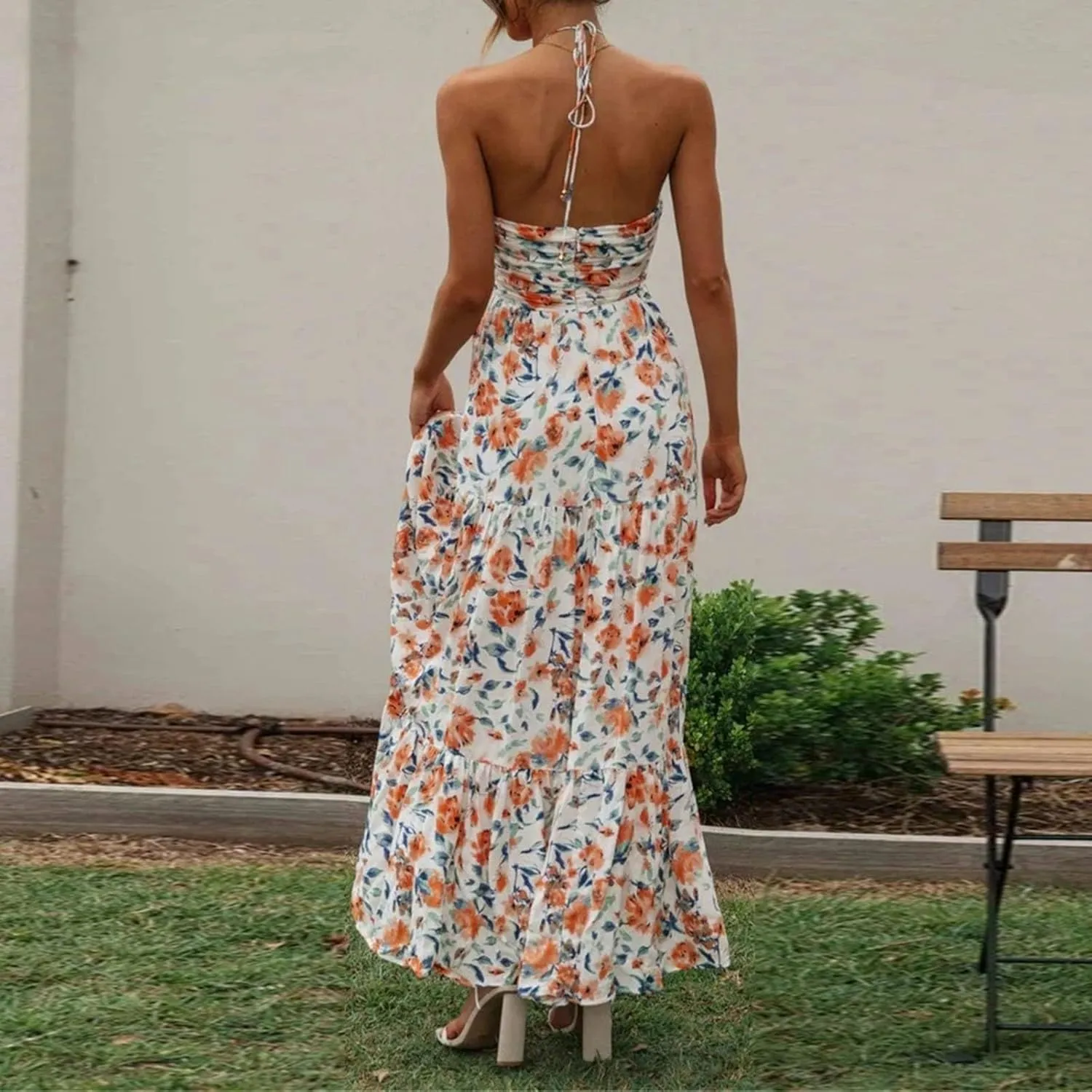 Womens Spaghetti Strap Summer Maxi Dress 2025 Square Neck Casual Printed Dress Boho Floral Beach Sundress