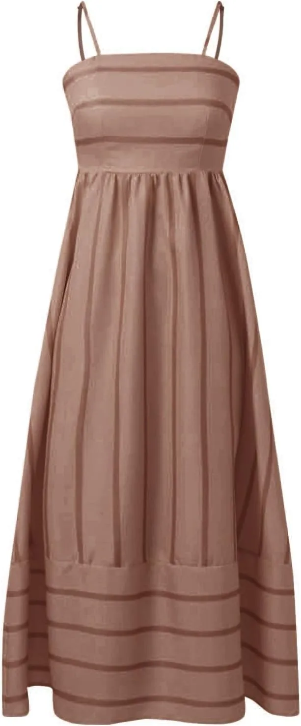 Women's Striped Back Smocked Maxi Dress Sexy Spaghetti Strap Dress Cut Out Flowy Swing Long Dresses
