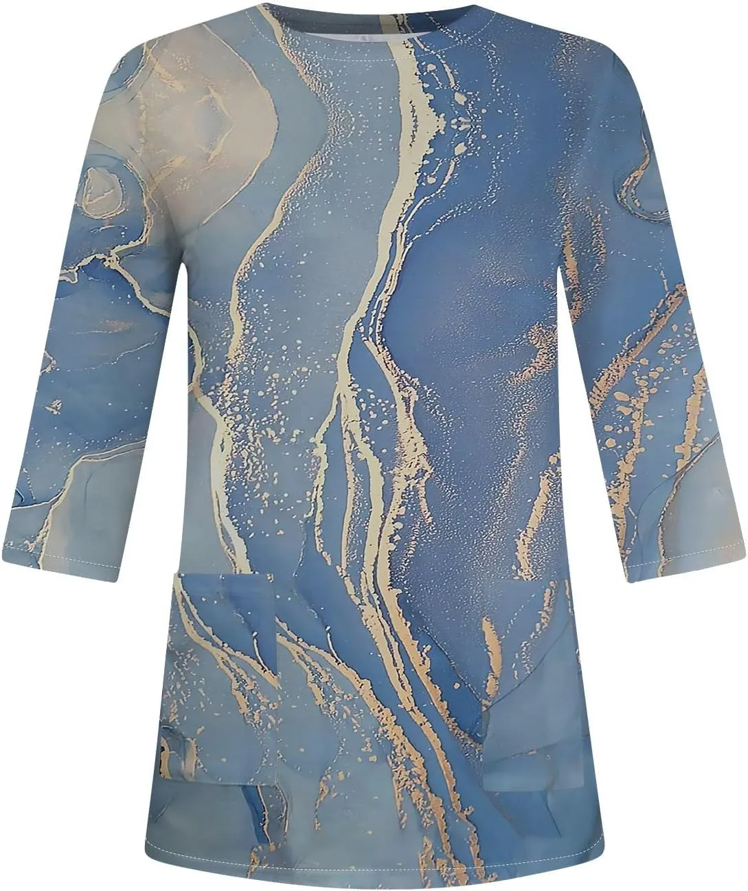 Womens Summer 3/4 Length Sleeve Tunic Tops Trendy Plus Size Flowy Long Sleeve Shirts Casual Elegant Floral Blouses