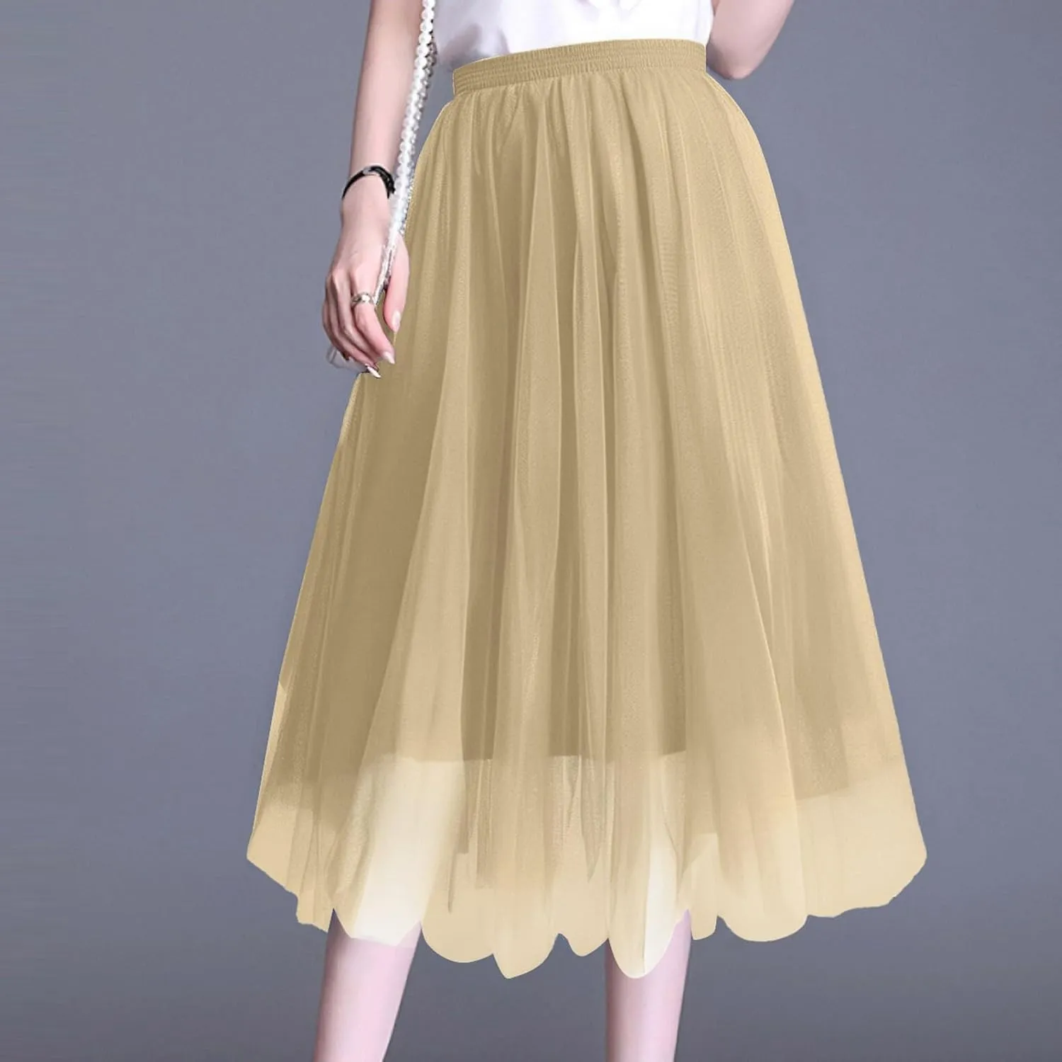 Women's Summer Casual Loose Trendy Elastic High Waist Solid Color Long Maxi Party Dance Fluffy Mesh Tulle Skirts 2025