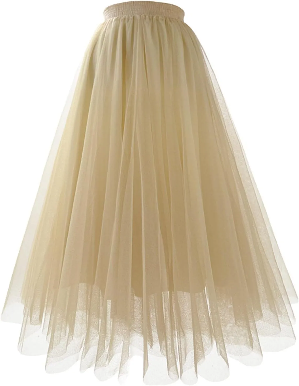 Women's Summer Casual Loose Trendy Elastic High Waist Solid Color Long Maxi Party Dance Fluffy Mesh Tulle Skirts 2025