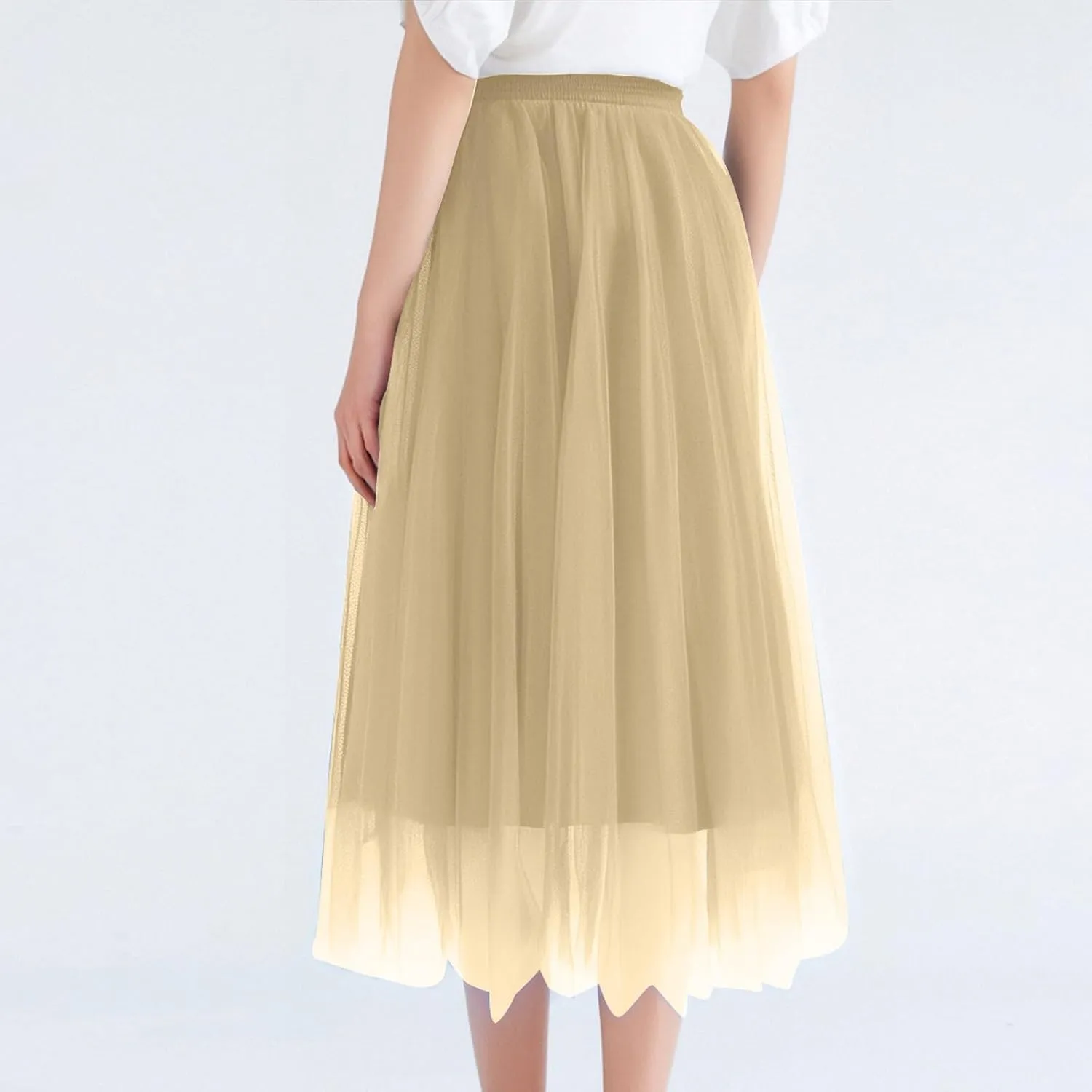 Women's Summer Casual Loose Trendy Elastic High Waist Solid Color Long Maxi Party Dance Fluffy Mesh Tulle Skirts 2025