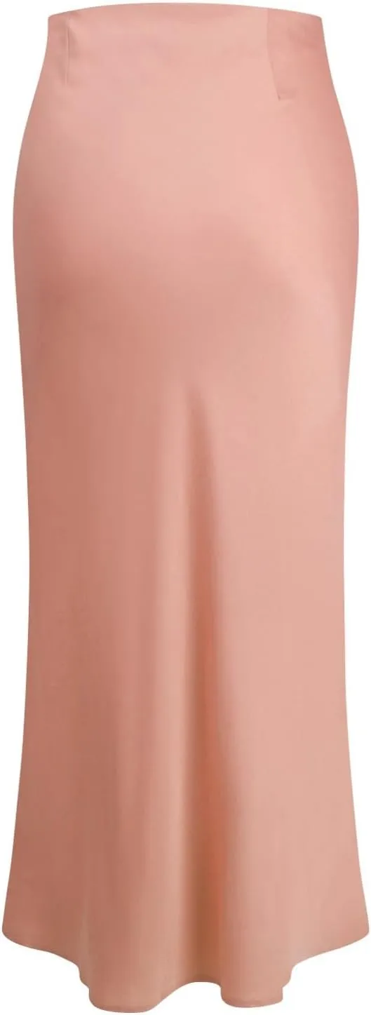 Women's Summer Casual Maxi Slim Skirt High Waist Elastic Solid Glossy Skirts