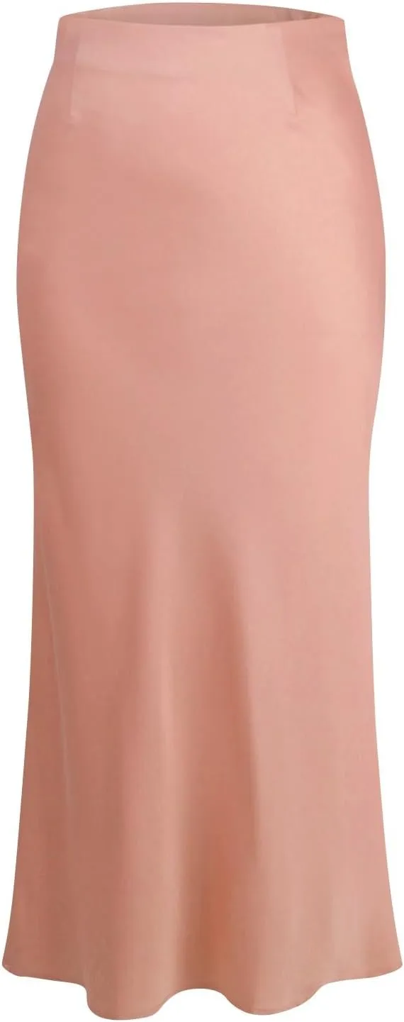 Women's Summer Casual Maxi Slim Skirt High Waist Elastic Solid Glossy Skirts