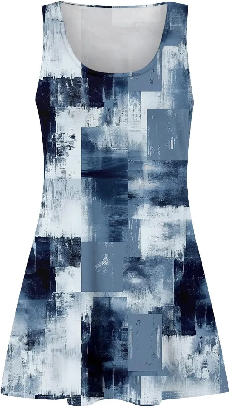 Womens Summer Dresses 2025 Casual Soft Loose U Neck Sleeveless Sundresses Boho Tank Dress Floral Dresses with Pockets