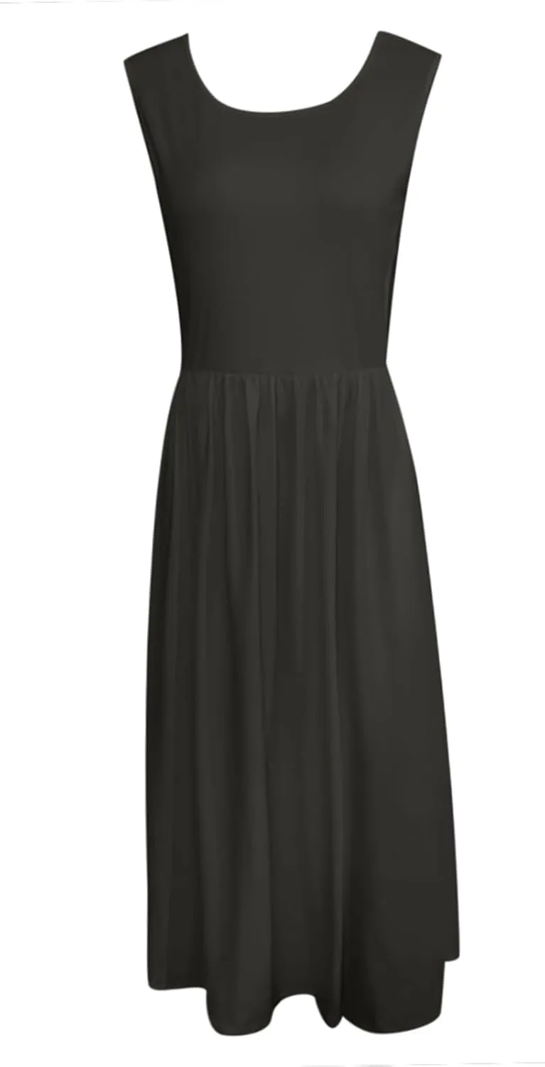 Womens Summer Dresses 2025 Sleeveless Crewneck Empire Waist Casual A-Line Swing Midi Dress Sundress Tank Dresses