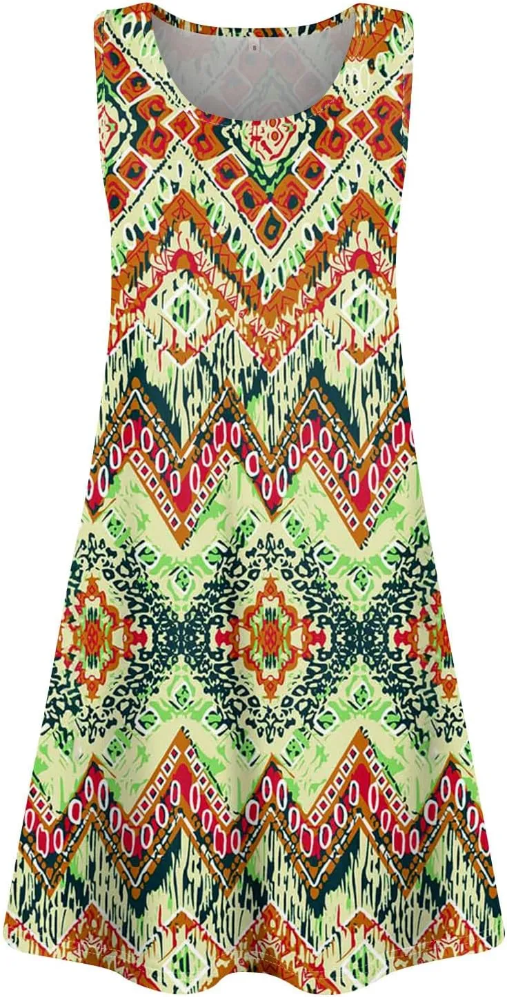 Womens Summer Dresses Causal 2025 Loose Sleeveless Crew Neck Mini Short Dress with Pockets