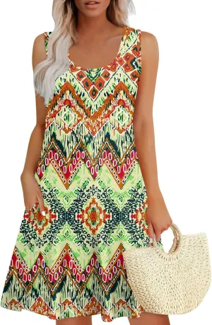 Womens Summer Dresses Causal 2025 Loose Sleeveless Crew Neck Mini Short Dress with Pockets