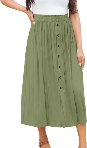 Women's Summer Maxi Skirts Women's Elastic Waist Skirts Party Shiny Accordion Pleated Midi Skirt Denim Skirts for