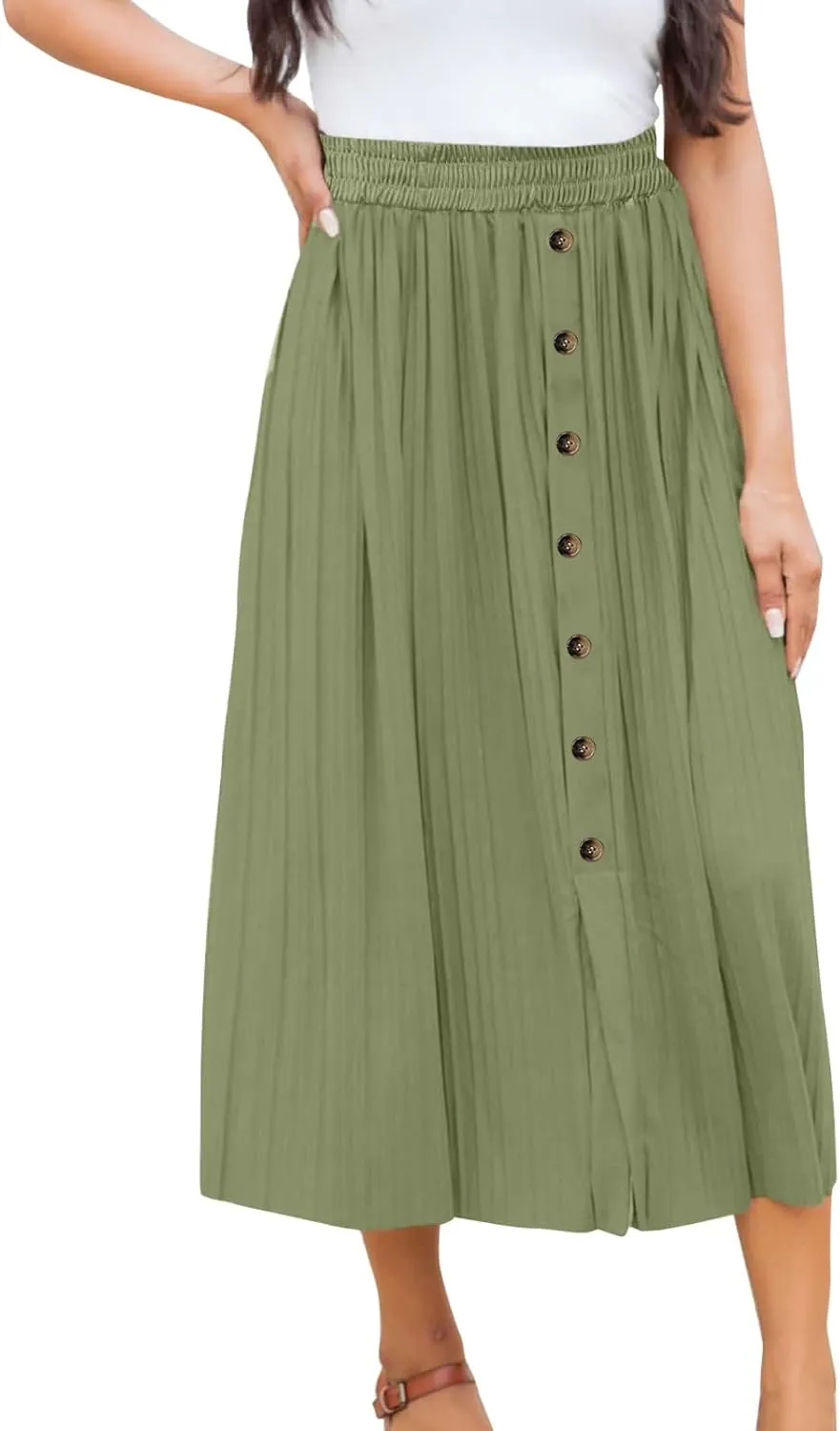 Women's Summer Maxi Skirts Women's Elastic Waist Skirts Party Shiny Accordion Pleated Midi Skirt Denim Skirts for