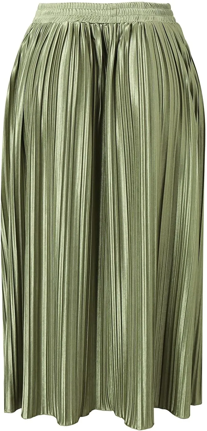 Women's Summer Maxi Skirts Women's Elastic Waist Skirts Party Shiny Accordion Pleated Midi Skirt Denim Skirts for