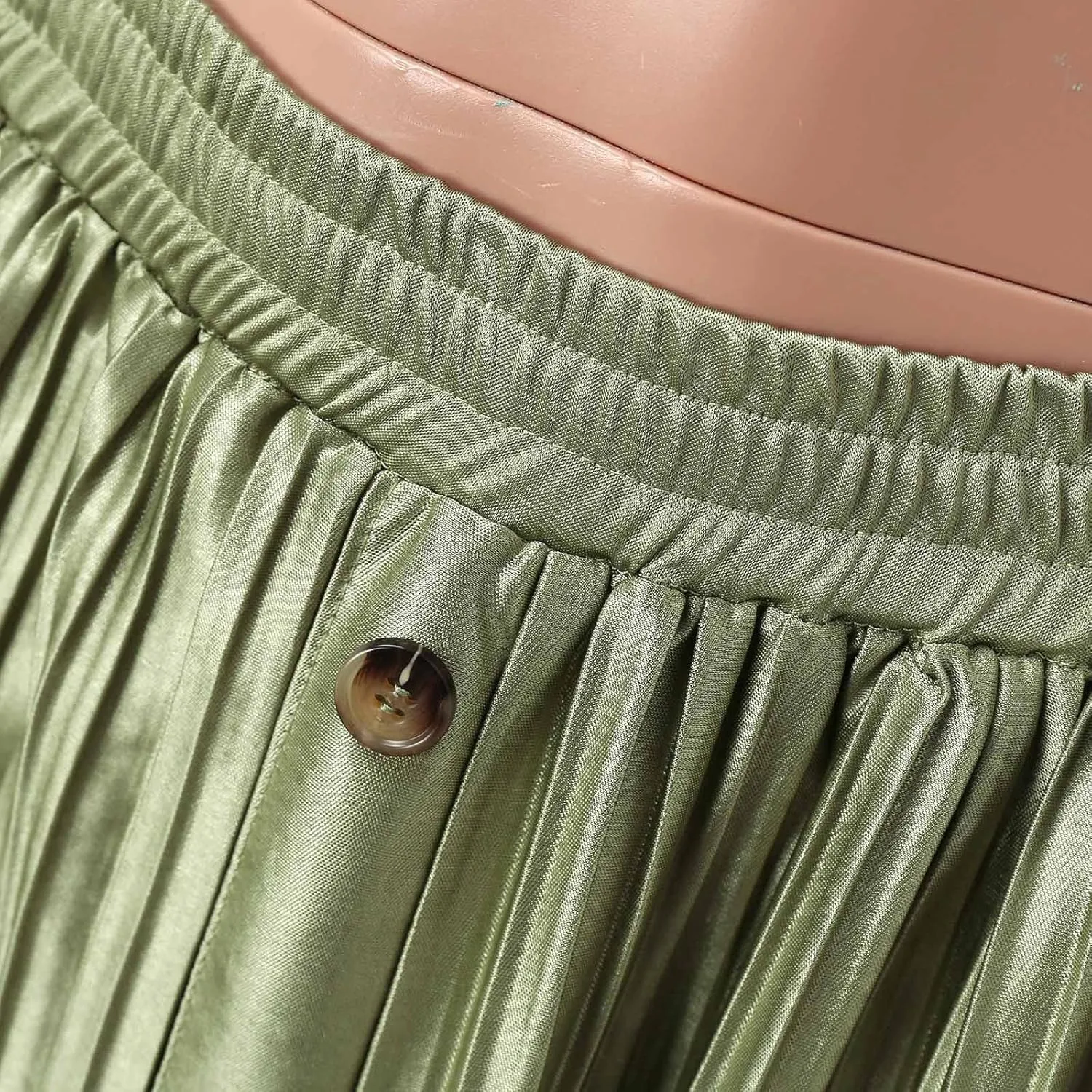 Women's Summer Maxi Skirts Women's Elastic Waist Skirts Party Shiny Accordion Pleated Midi Skirt Denim Skirts for