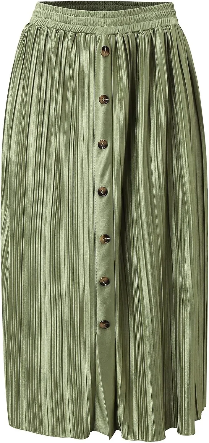 Women's Summer Maxi Skirts Women's Elastic Waist Skirts Party Shiny Accordion Pleated Midi Skirt Denim Skirts for