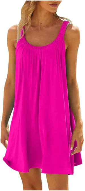 Womens Summer Sundresses Vest Sling Beach Dresses Bikini Beachwear Coverups Casual Vacation Mini Dress