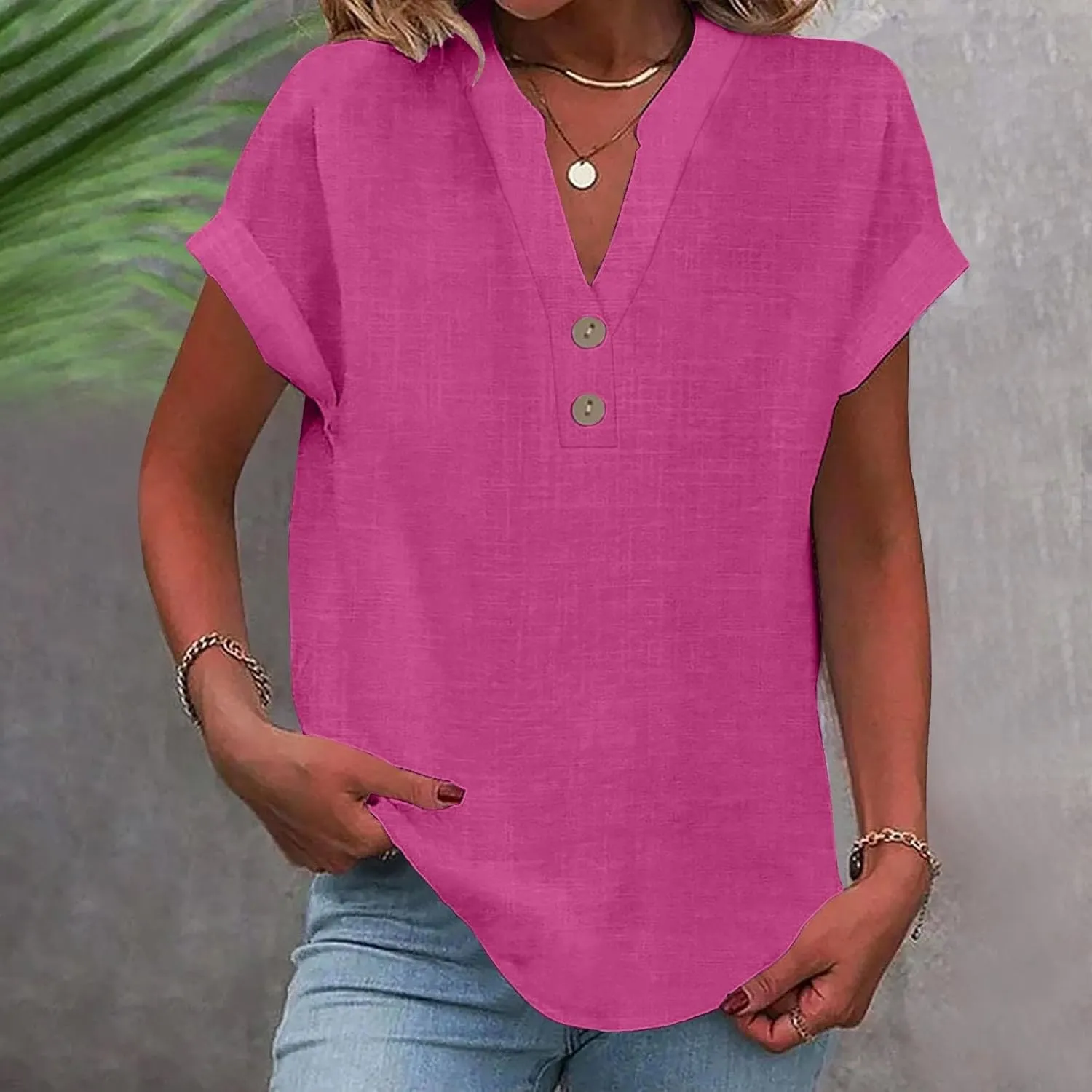Womens Summer Tops V Neck Button Down Short Sleeve Top T Shirt Short Sleeve Casual Blouse Tops People Inspired