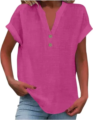 Womens Summer Tops V Neck Button Down Short Sleeve Top T Shirt Short Sleeve Casual Blouse Tops People Inspired