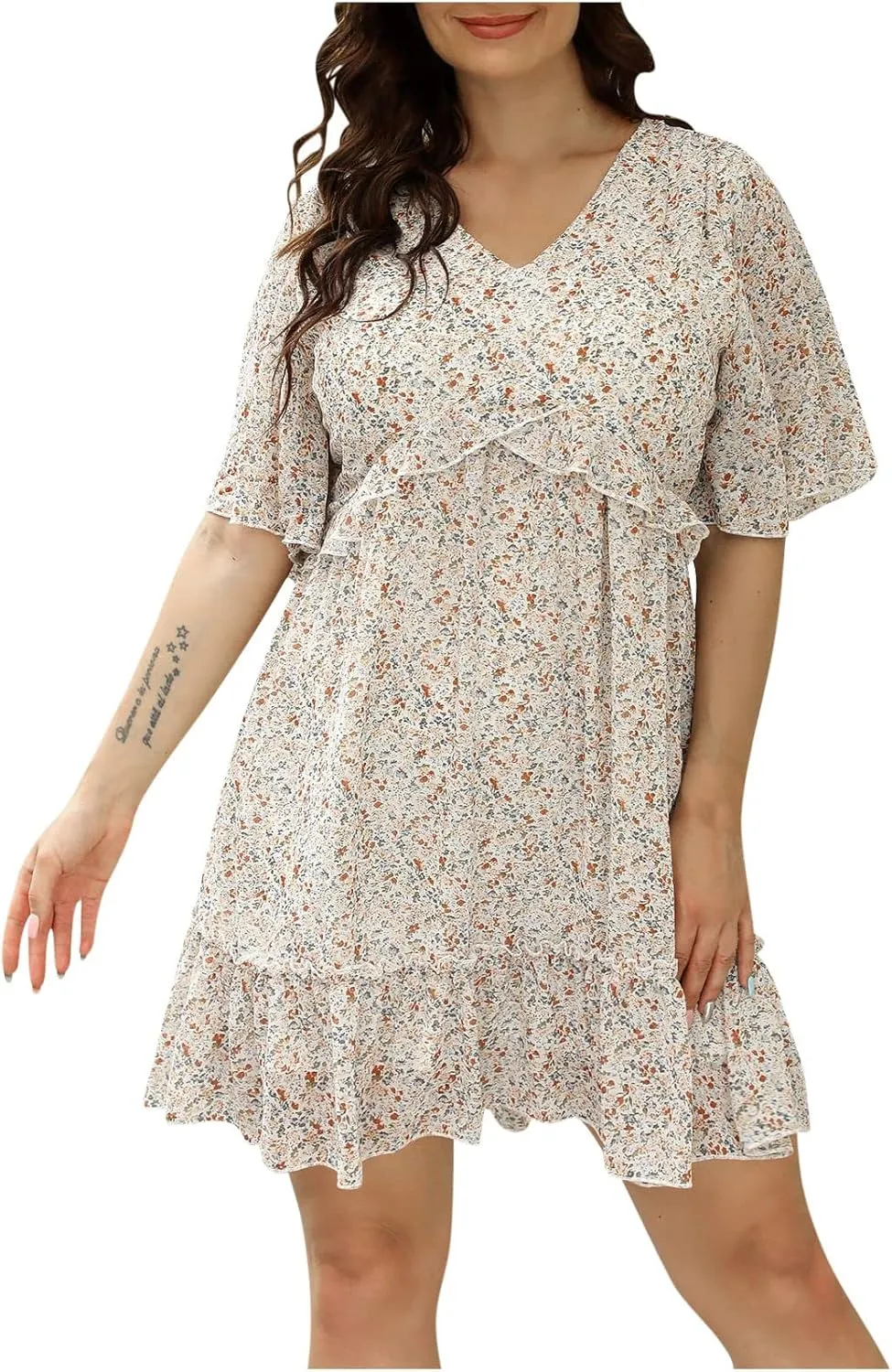 Women's Summer Wrap V Neck Polka Dot Print Ruffle Short Sleeve Mini Floral Dress with Girls Dresses Size 10-12