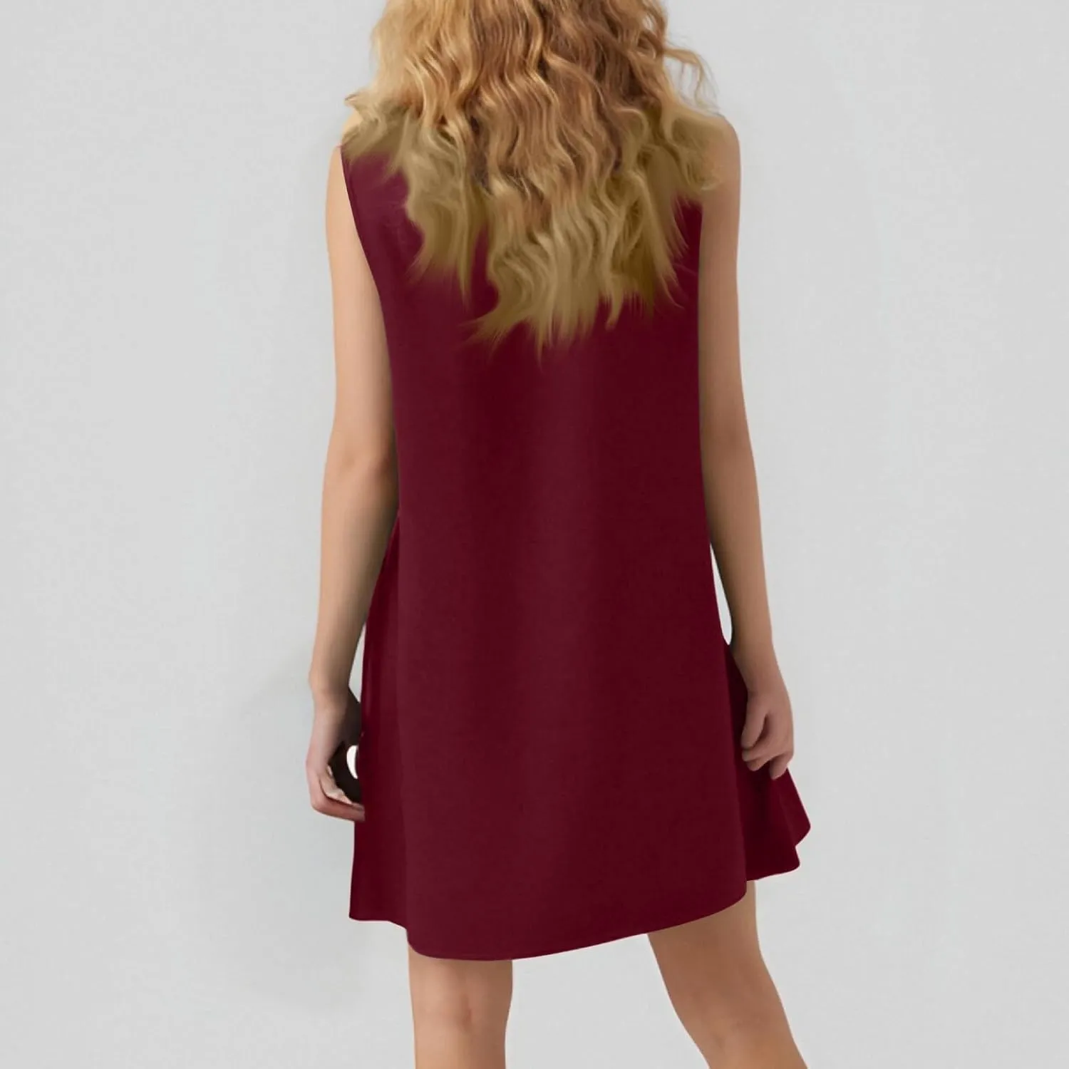 Women's Sundresses 2025 Summer Sleeveless Round Neck Solid Color Ruffle Beach Vacation Mini Dresses, S-2XL